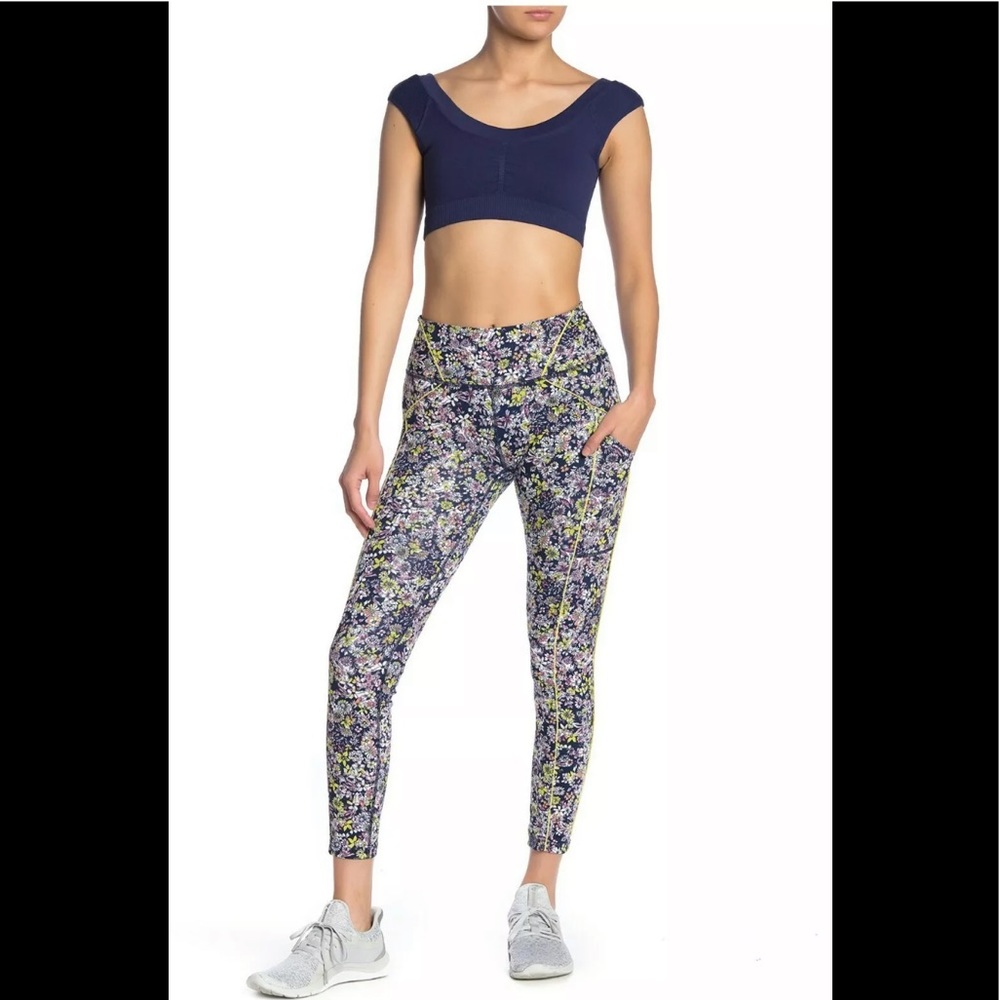 Free People Eden Floral Leggings FP Movement Navy Workout Pants Sz  XS NWT $98